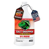 1 gallon jug of Boats N' Roads Salt Snapper concentrated foaming salt remover for RV and marine use, offering over 100 washes and made in the USA.